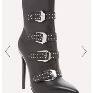 Bebe Isabella Leather Black Heeled Boots